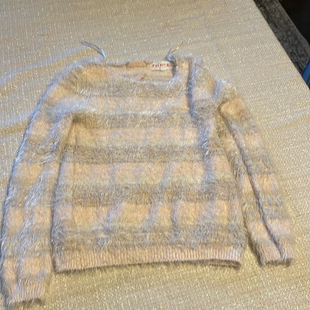 Pink republic 10/12 pink and white fuzzy sweater